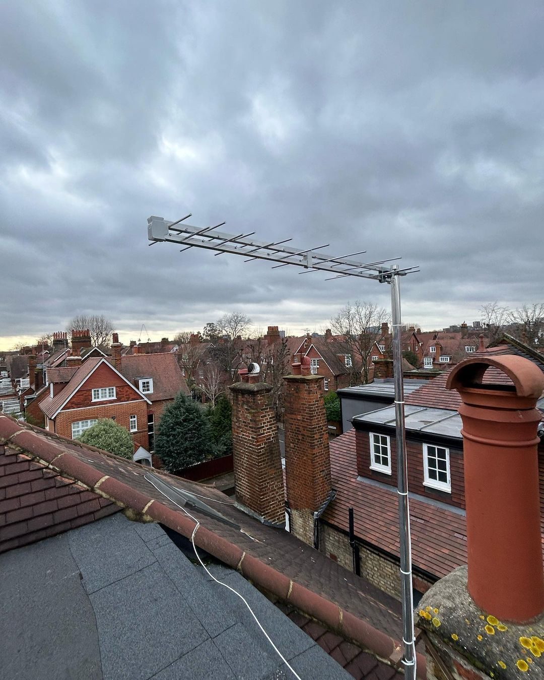 TV aerial installed on a rooftop in Welwyn Garden City